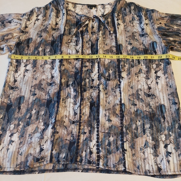 Buckle Boho Peasant Top Multicolor Watercolor Abstract Sheer Puff Sleeve Size M - Picture 10 of 14